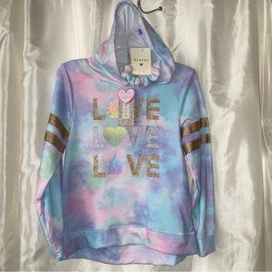 NWT Girls Tie Dye Unicorn LOVE Hoodie w/ Matching Scrunchie, Soft, Comfy & Warm